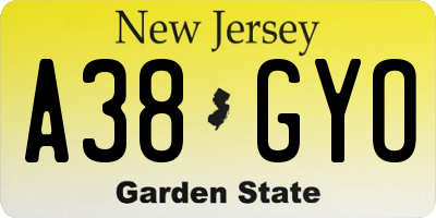 NJ license plate A38GYO