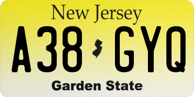 NJ license plate A38GYQ