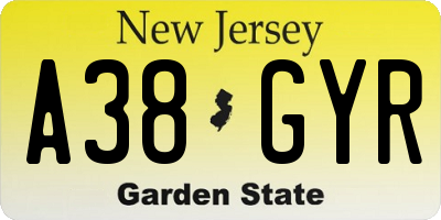 NJ license plate A38GYR