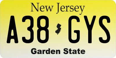 NJ license plate A38GYS