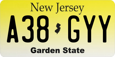 NJ license plate A38GYY