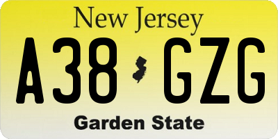 NJ license plate A38GZG