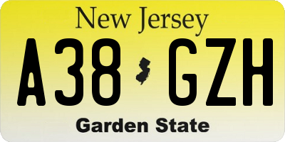 NJ license plate A38GZH