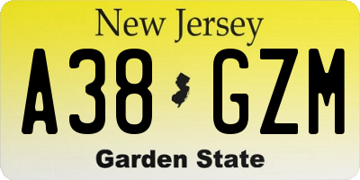 NJ license plate A38GZM