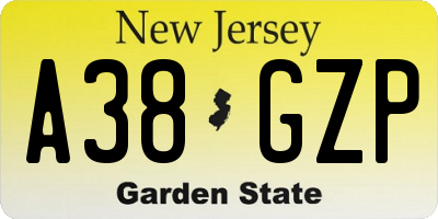 NJ license plate A38GZP