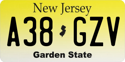 NJ license plate A38GZV
