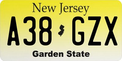 NJ license plate A38GZX