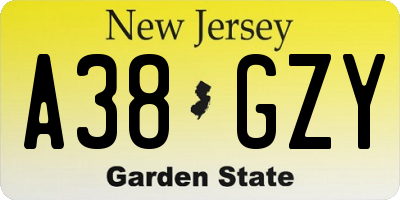 NJ license plate A38GZY