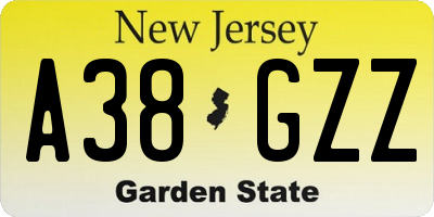 NJ license plate A38GZZ