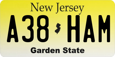 NJ license plate A38HAM