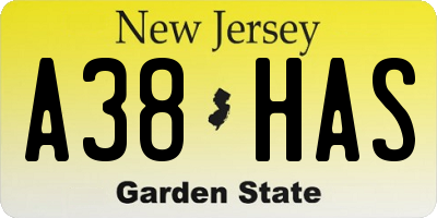 NJ license plate A38HAS