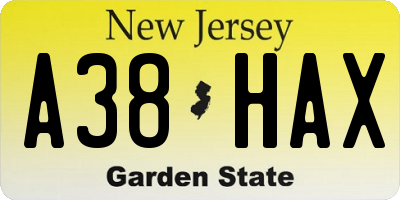 NJ license plate A38HAX