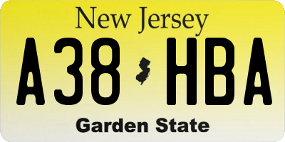 NJ license plate A38HBA
