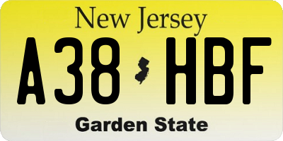 NJ license plate A38HBF