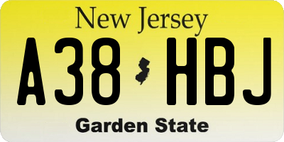 NJ license plate A38HBJ