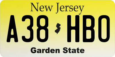 NJ license plate A38HBO
