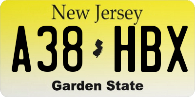 NJ license plate A38HBX