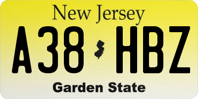 NJ license plate A38HBZ