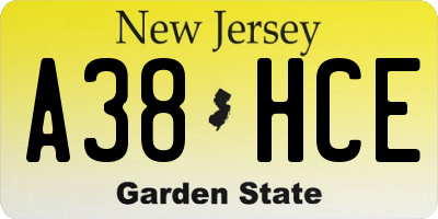 NJ license plate A38HCE