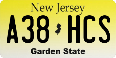 NJ license plate A38HCS