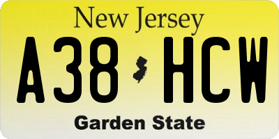 NJ license plate A38HCW