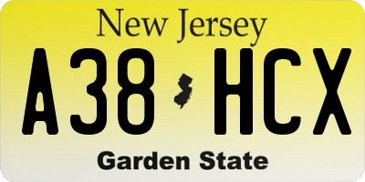NJ license plate A38HCX