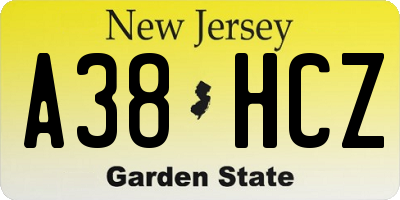 NJ license plate A38HCZ