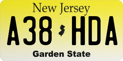 NJ license plate A38HDA