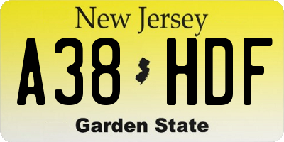NJ license plate A38HDF