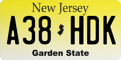 NJ license plate A38HDK