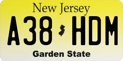 NJ license plate A38HDM