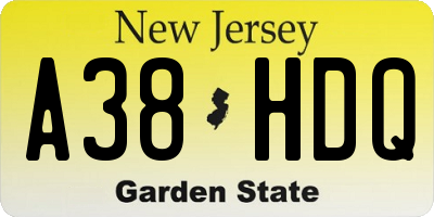 NJ license plate A38HDQ