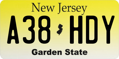 NJ license plate A38HDY