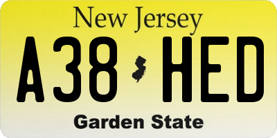 NJ license plate A38HED