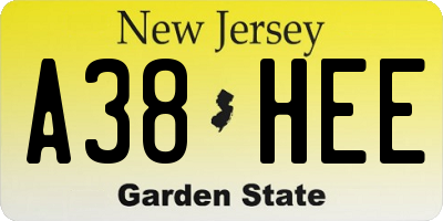 NJ license plate A38HEE