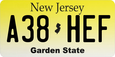 NJ license plate A38HEF