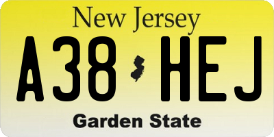 NJ license plate A38HEJ