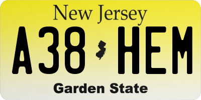 NJ license plate A38HEM
