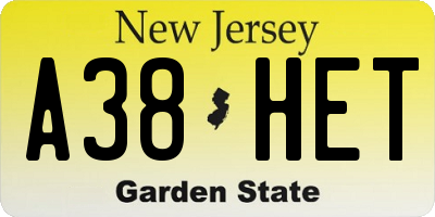 NJ license plate A38HET