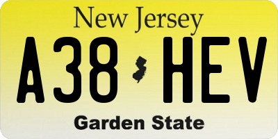 NJ license plate A38HEV