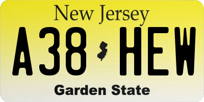 NJ license plate A38HEW