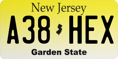 NJ license plate A38HEX
