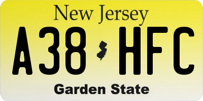 NJ license plate A38HFC