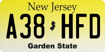 NJ license plate A38HFD