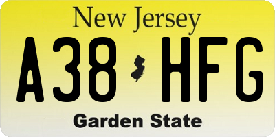 NJ license plate A38HFG