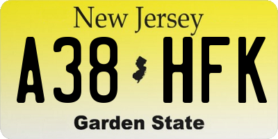 NJ license plate A38HFK