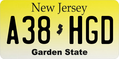 NJ license plate A38HGD