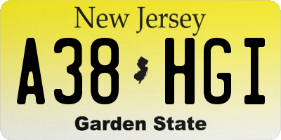 NJ license plate A38HGI