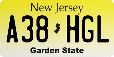 NJ license plate A38HGL
