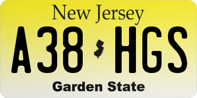 NJ license plate A38HGS